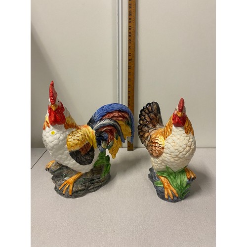 12 - Large ceramic hand painted hen and cockerel figures.
Tallest approx 38cm