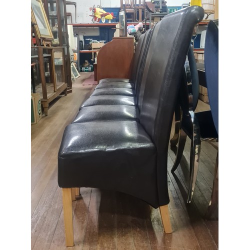 201 - Set of 6 leather hi-back dining chairs.