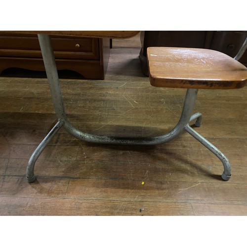 60 - 1950's industrial kids school desk and chair. Possibly French.
72cm l 46cm w 56cm h