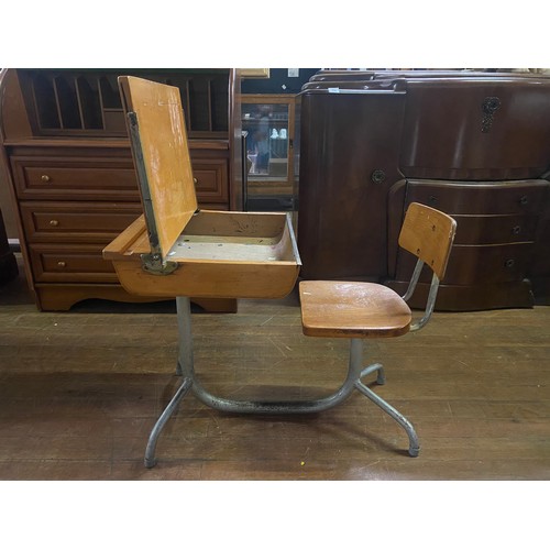 60 - 1950's industrial kids school desk and chair. Possibly French.
72cm l 46cm w 56cm h