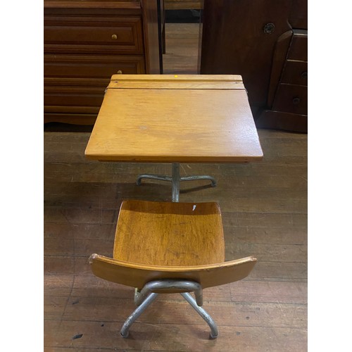 60 - 1950's industrial kids school desk and chair. Possibly French.
72cm l 46cm w 56cm h