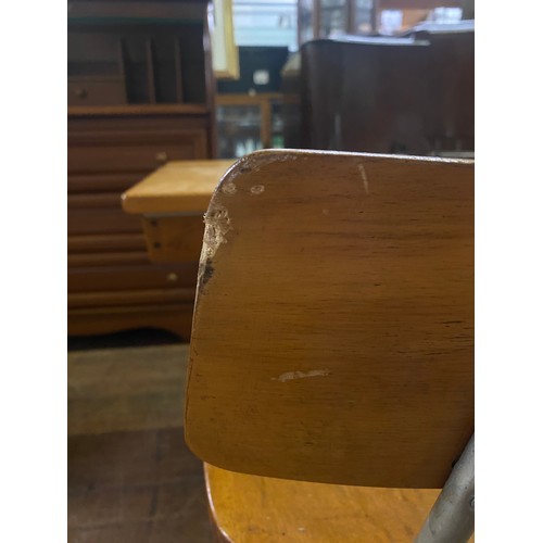 60 - 1950's industrial kids school desk and chair. Possibly French.
72cm l 46cm w 56cm h