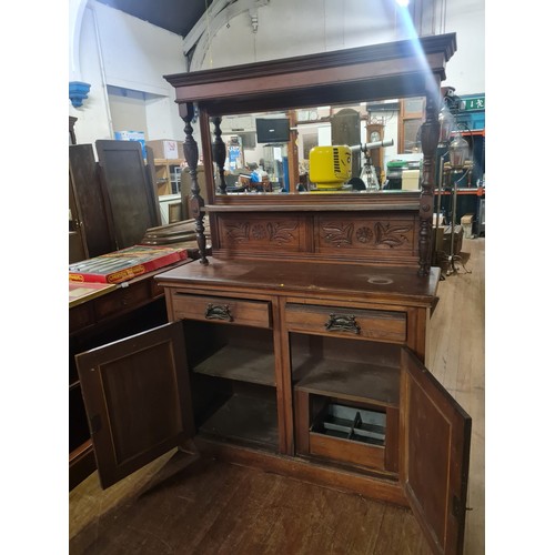 245 - Antique mirror back sideboard/dresser with Art Nouveau drawer handles.
176cm h x 119cm w x 45cm d