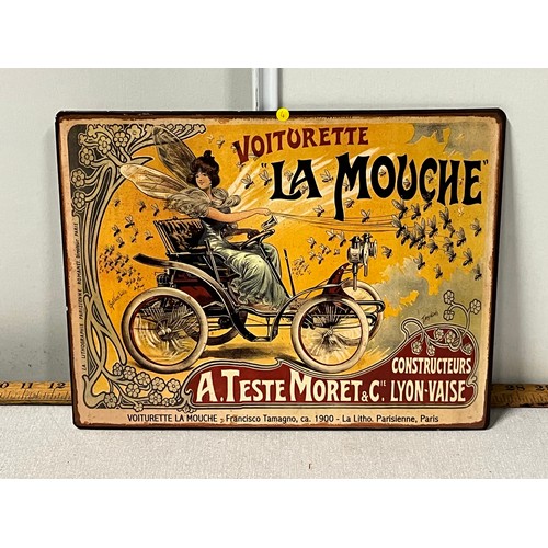 4 - Repro French metal Art Nouveau sign - Voiturette La Mouche.
35cm x 27cm