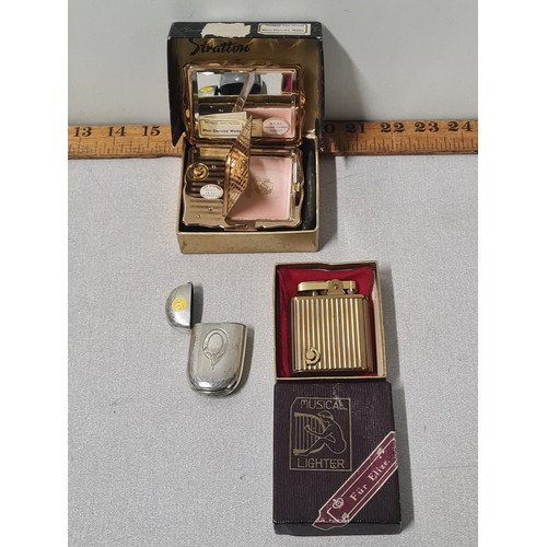 143 - vintage lighter,compact & vesta case