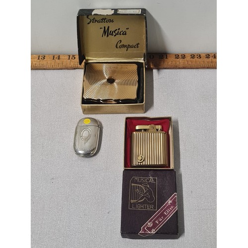 143 - vintage lighter,compact & vesta case