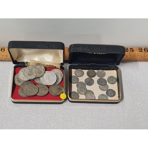 187 - Qty of silver 3 pence coins and qty of vintage shillings etc.