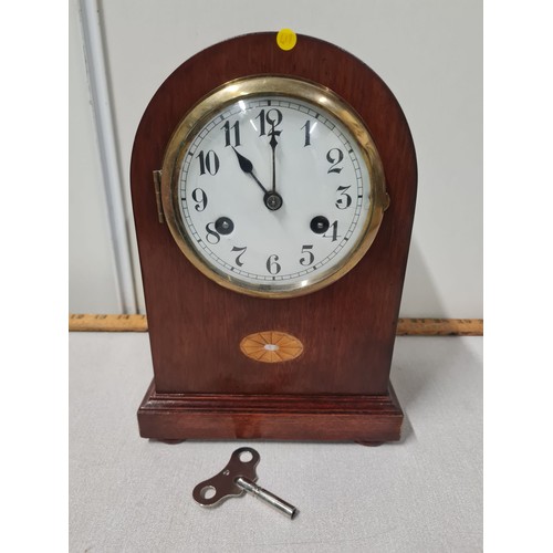 36 - Victorian  inlaid mantle clock with key.
27.5cm h