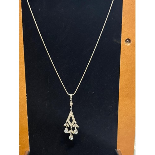 4 - Silver chain with silver and diamante drop pendant