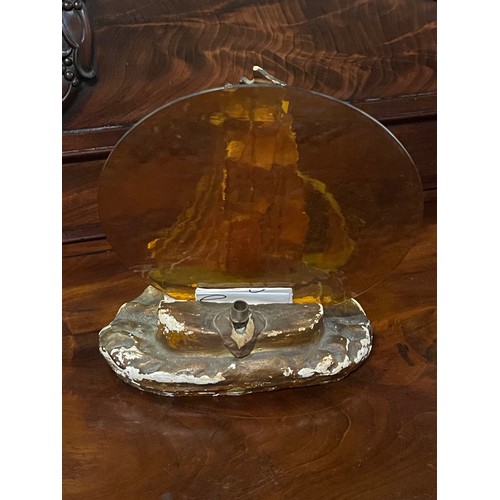 40 - Antique Ship in a bottle in wooden stand along with 1920's sailboat lamp with glass moon shade (need... 