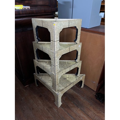 160 - Set of 4 1980's stacking tables with Chinese writing decoration.