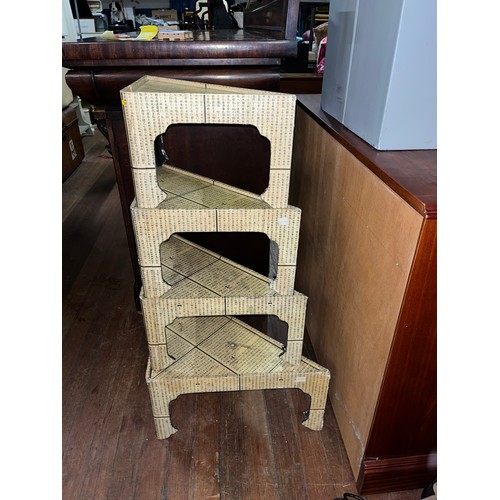 160 - Set of 4 1980's stacking tables with Chinese writing decoration.