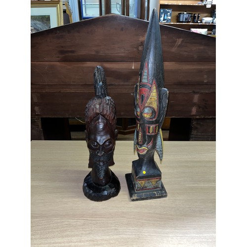 43 - 2 carved wooden African tribal busts.
Tallest 65cm