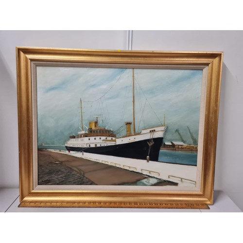 152 - Large framed oil painting by Alan Watson - Phards at Leith Dock.
95cm x 75cm