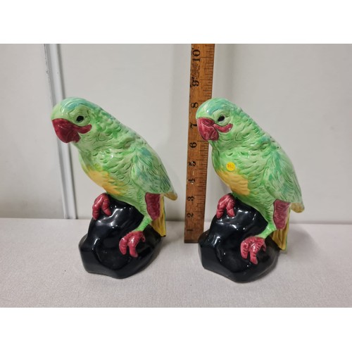 55 - Pair of vintage glazed Westminster budgerigar ornaments.
22cm h