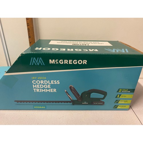 433 - Boxed McGregor cordless hedge trimmer.