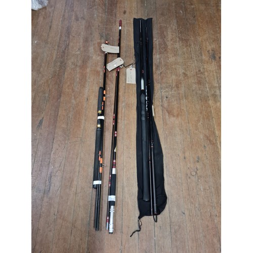 149 - 3 fishing rods to include red wolf 12ft , milbro 9ft & 10.5ft match rod