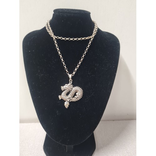 47 - hallmarked silver chain & silver dragon pendant