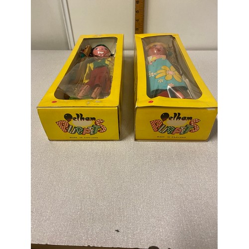 3 - 2 vintage boxed Pelham puppets.