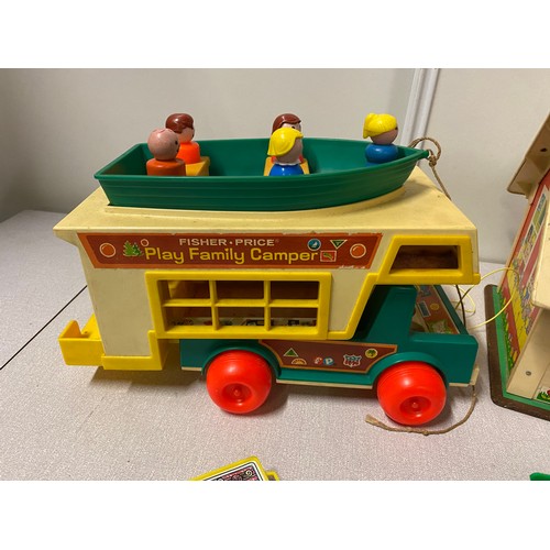 68 - Vintage Fisher Price Play Family School and Camper Van along with some accessories.