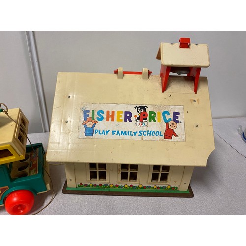 68 - Vintage Fisher Price Play Family School and Camper Van along with some accessories.