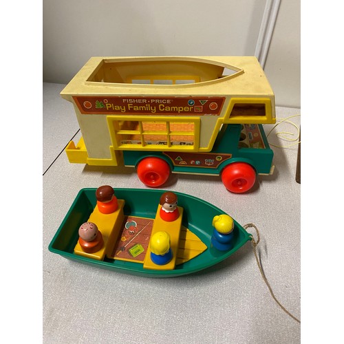 68 - Vintage Fisher Price Play Family School and Camper Van along with some accessories.