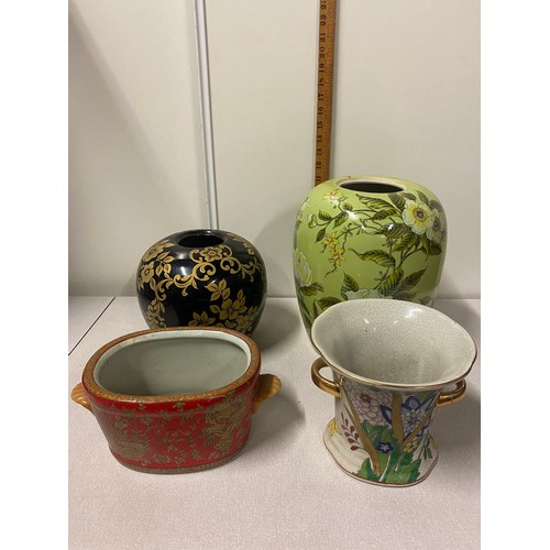 327 - 3 Oriental ware vases and 1 planter to include large green vase.