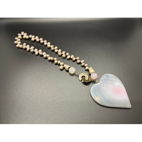 14 - Hallmarked silver and pearl necklace with heart shaped pendant.