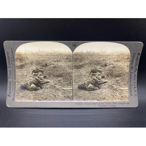 39 - Collection of 5 WW1 Stereograph cards and 1 Stirling castle card Includes - Men on Flanders Field an... 