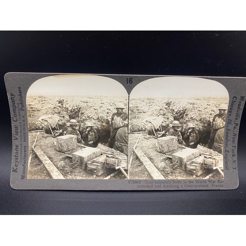 39 - Collection of 5 WW1 Stereograph cards and 1 Stirling castle card Includes - Men on Flanders Field an... 