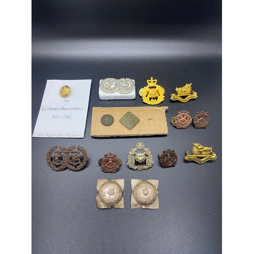 52 - Collection of vintage buttons and cap badges to include The Calgary highlanders and antique Sutherla... 