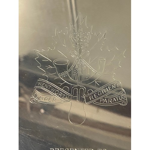 452 - Canadian Armed Forces discharge paper in gilt frame along with framed military retirement plated tra... 