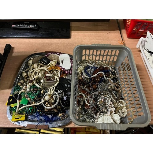 108 - large tray & basket of costume jewellery