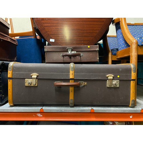 479 - Vintage wood banded suitcase and small briefcase.