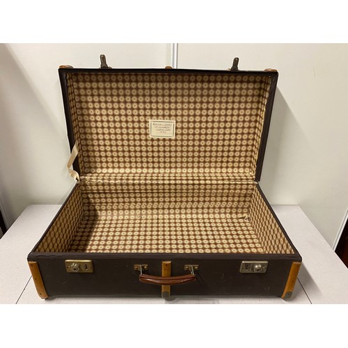 479 - Vintage wood banded suitcase and small briefcase.