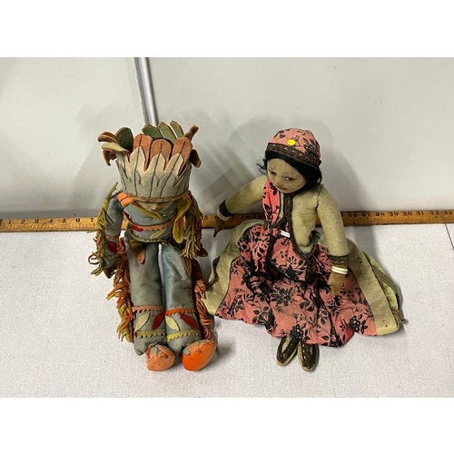 117 - Pair of antique Plains Native dolls possibly 1920's/30's