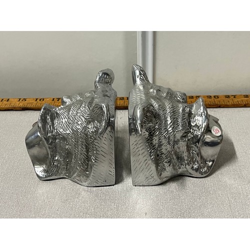 62 - Pair of heavy white metal bulldog bookends.