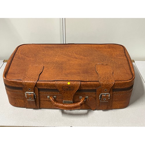 345 - Vintage brown leather Crown suitcase.