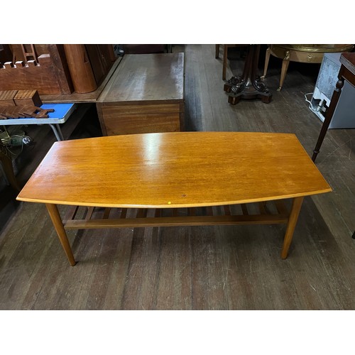 348 - Mid century teak coffee table with ladder shelf. Possibly Danish.