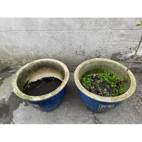 358 - Pair of blue glazed garden planters with toadstool design.
30cm h