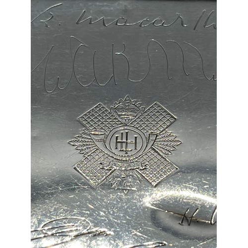 26 - WW2 Hallmarked silver cigar box presented to Lieut. R.C. MacGregor, XIth Bn. The Highland Light Infa... 