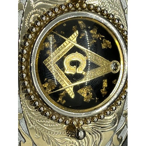 27 - White and gilt metal Masonic belt buckle.