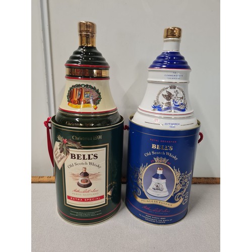 364 - 2 Bells whisky decanters - Christmas 1991 and Princess Eugene full & sealed