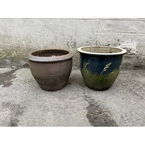 471 - Salt glazed garden planter and blue glazed planter.