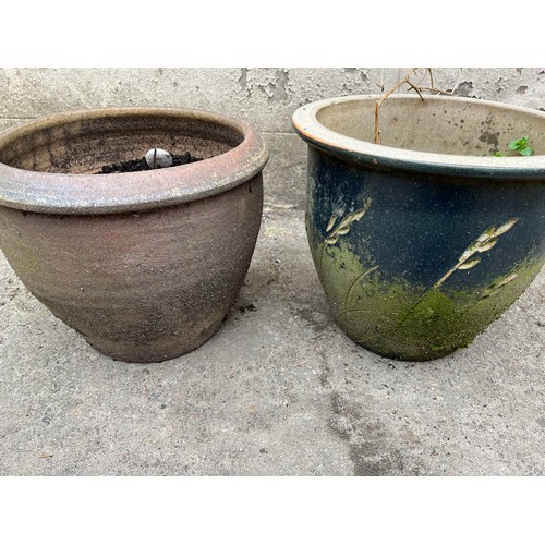 471 - Salt glazed garden planter and blue glazed planter.