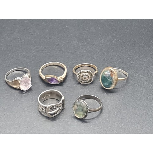 100F - six silver hallmarked ladies rings