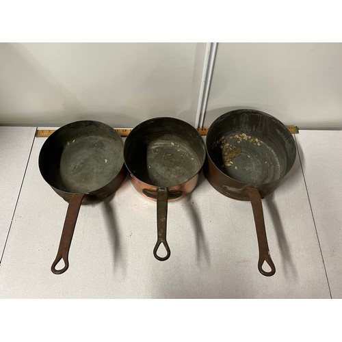 247 - 3 victorian hand made copper 
7 steel pans