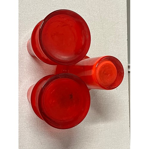 74 - 1970’s Finnish retro red glass 3 piece set.