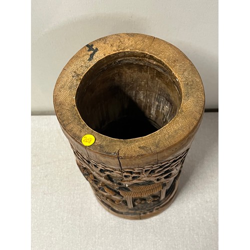 143 - Large oriental carved bamboo brush pot