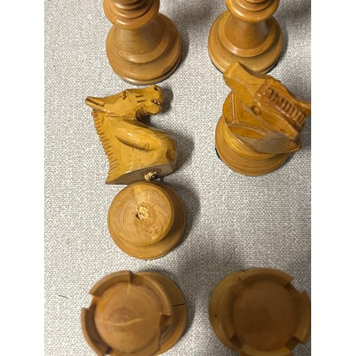 166 - 2 vintage chess sets one complete one has 1 piece missing with wooden boxes